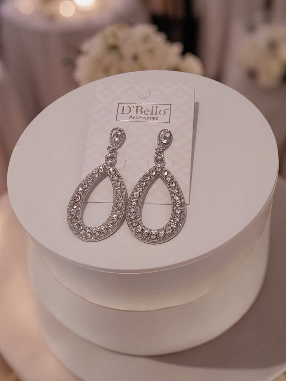 D'Bello Silver Teardrop Crystal Dangle Earrings